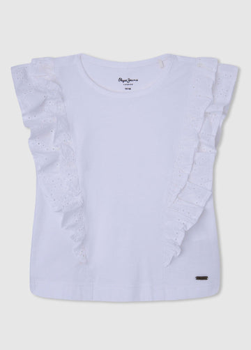 Pepe Jeans PG502949-800 Bluzka falbanka NICOLASA dziewczynka kolor biały -  - #tag1# - #tag2# - #tag3# - #tag4#