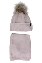 Girls' hat and scarf set, dusty pink, Grans A1456-P-221025-5