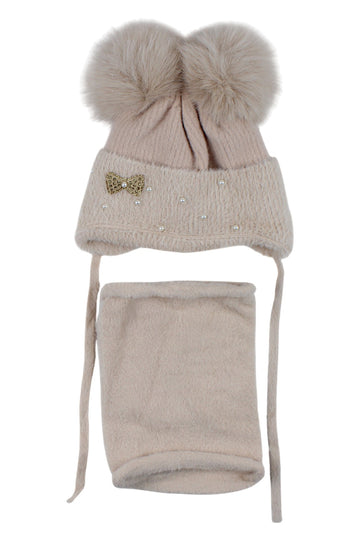 Beige Ambra hat and scarf set for girls A20-51125-1