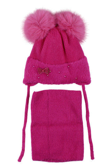 Girls' hat and scarf set, fuchsia, Ambra A20-51125-21