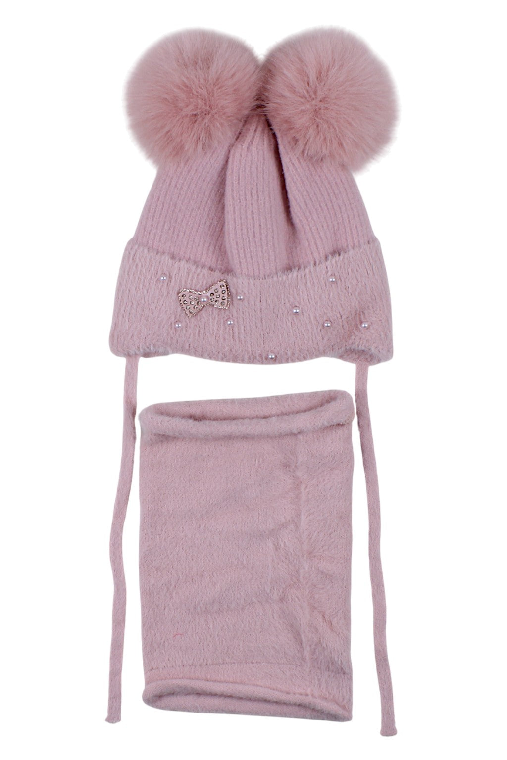 Girls' hat and scarf set, powder pink, Ambra A20-51125