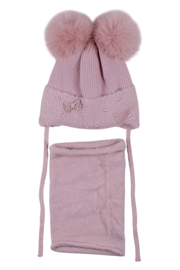 Girls' hat and scarf set, powder pink, Ambra A20-51125