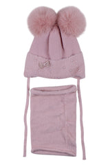 Girls' hat and scarf set, powder pink, Ambra A20-51125