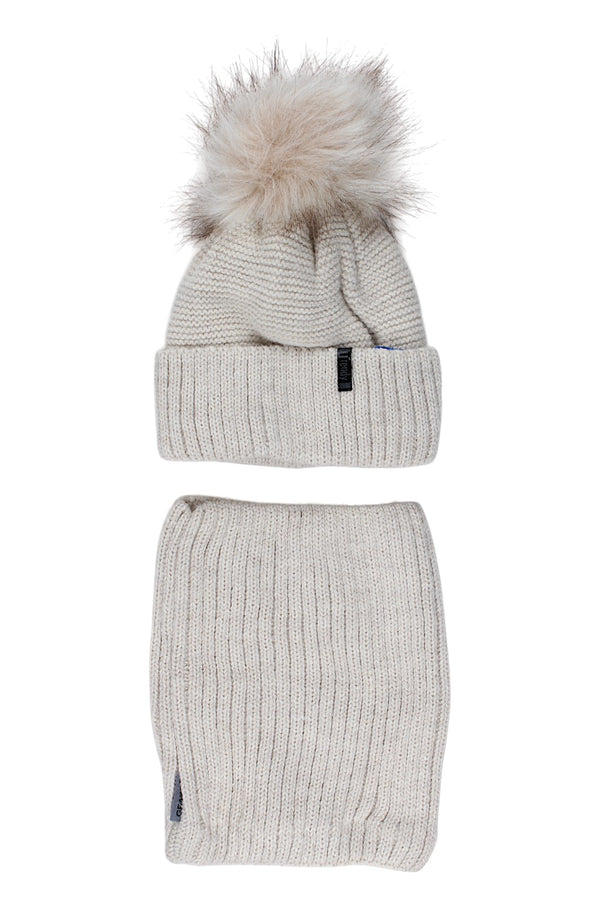 Girls' hat and scarf set, light beige, Grans A1456-P-221025