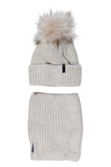Girls' hat and scarf set, light beige, Grans A1456-P-221025