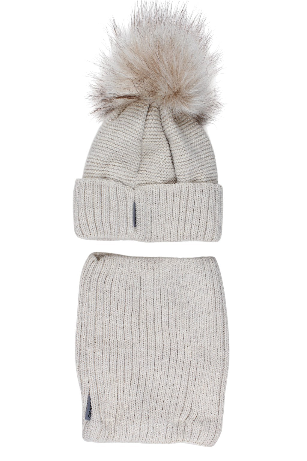 Girls' hat and scarf set, light beige, Grans A1456-P-221025