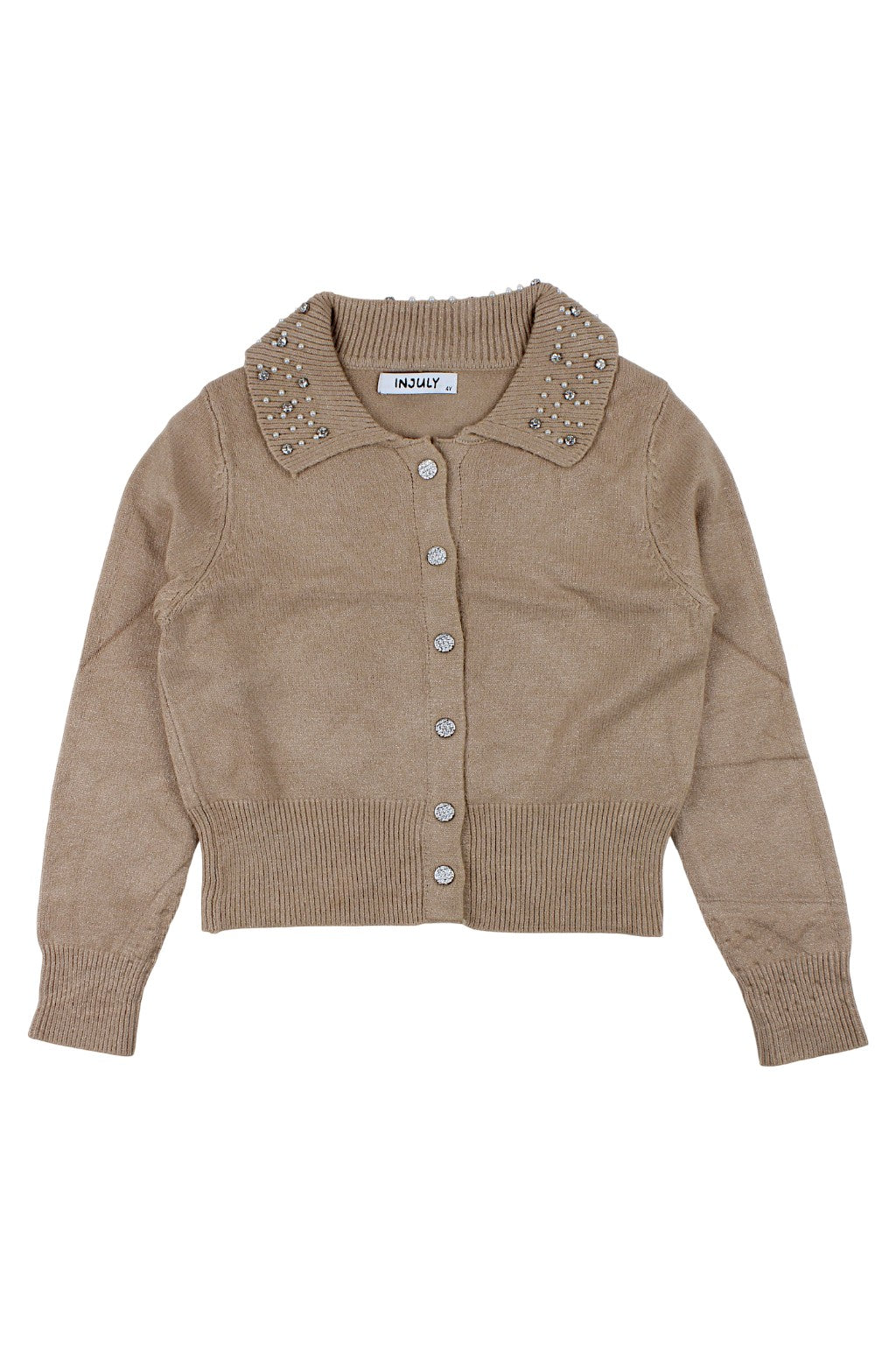 Girls' sweater with collar and decorations, beige Injuly AZ-7004-221025-1