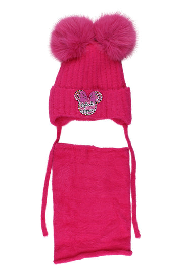 Girls' hat and scarf set, fuchsia, Ambra D69-51125