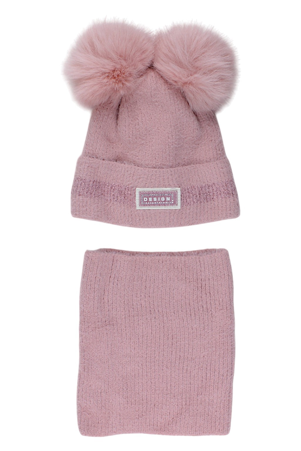 Girls' hat and scarf set, dusty pink, Ambra J13-51125-5