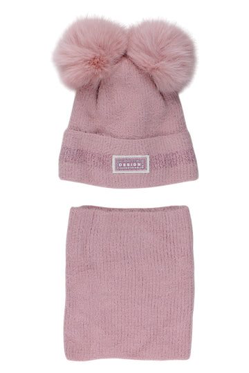 Girls' hat and scarf set, dusty pink, Ambra J13-51125-5