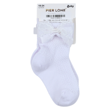 Openwork socks bow girls white Pier Lone P-1886-14425