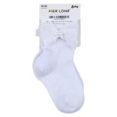 Openwork socks bow girls white Pier Lone P-1886-14425