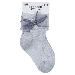 Openwork socks with bow for girls, ash-gray Pier Lone P-1886-14425