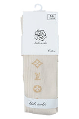 Patterned tights for girls, light beige, Pier Lone Pl-1753-291025