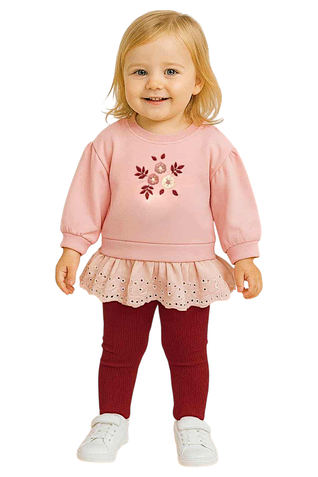 Set of ruffles with embroidery for girls, burgundy Vovido V2815-11925