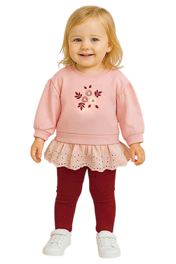 Set of ruffles with embroidery for girls, burgundy Vovido V2815-11925