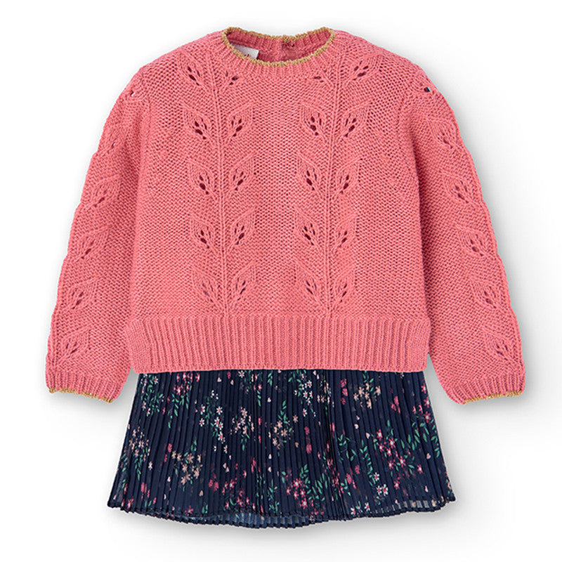 Dress with sweater for girls Boboli 705024-9935 coral color