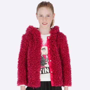 Girl's fur coat with hood Mayoral 7416-28 Fuchsia